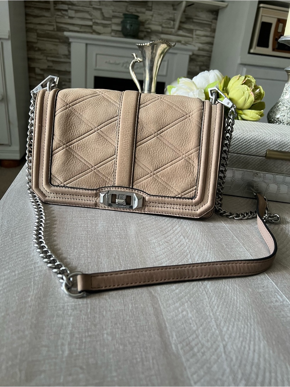 Rebecca Minkoff Suede crossbody  Beige with Silver Hardware